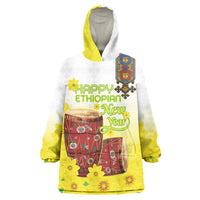 Ethiopian Enkutatash Wearable Blanket Hoodie Kebero Drum With Adey Abeba Flower - Wonder Print Shop