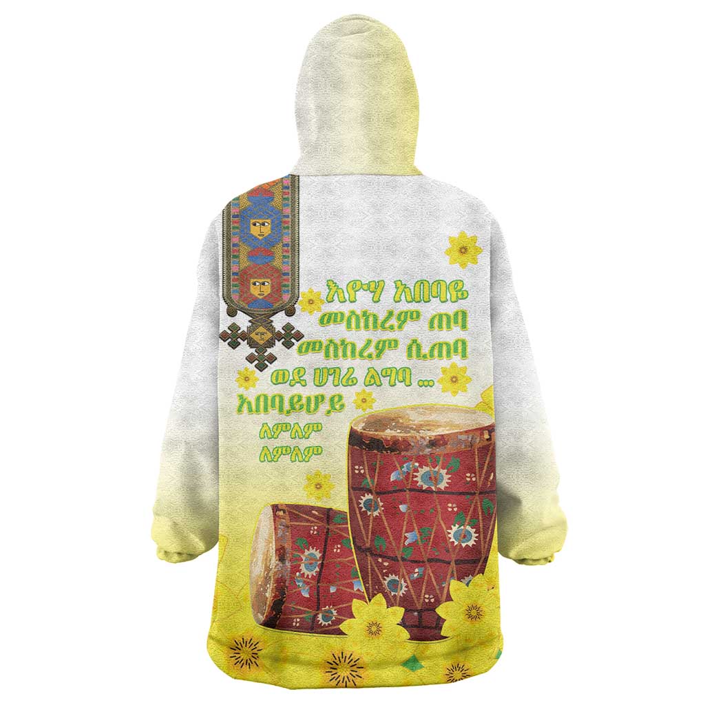 Ethiopian Enkutatash Wearable Blanket Hoodie Kebero Drum With Adey Abeba Flower - Wonder Print Shop