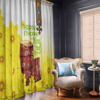 Ethiopian Enkutatash Window Curtain Kebero Drum With Adey Abeba Flower - Wonder Print Shop