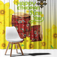 Ethiopian Enkutatash Window Curtain Kebero Drum With Adey Abeba Flower - Wonder Print Shop