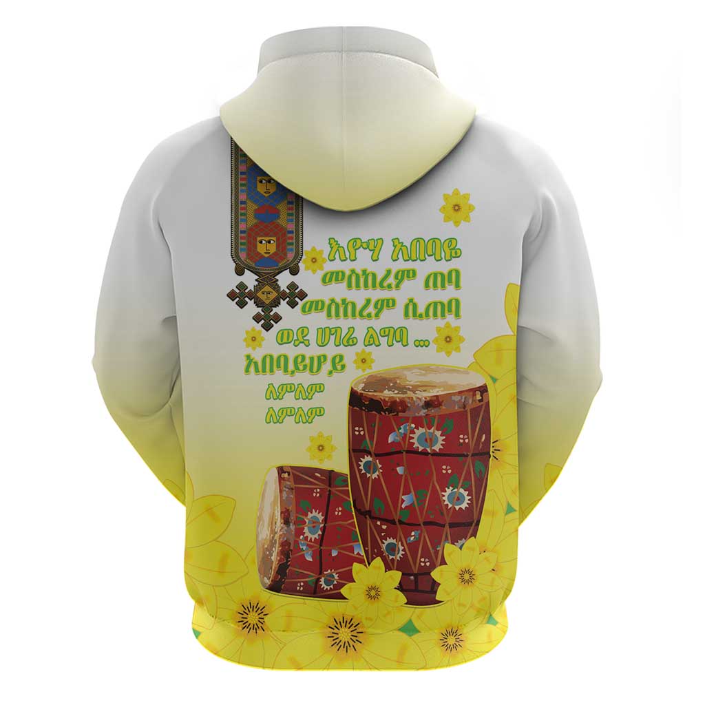 Ethiopian Enkutatash Zip Hoodie Kebero Drum With Adey Abeba Flower - Wonder Print Shop