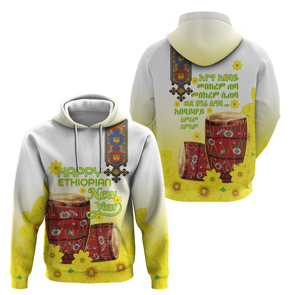 Ethiopian Enkutatash Zip Hoodie Kebero Drum With Adey Abeba Flower - Wonder Print Shop