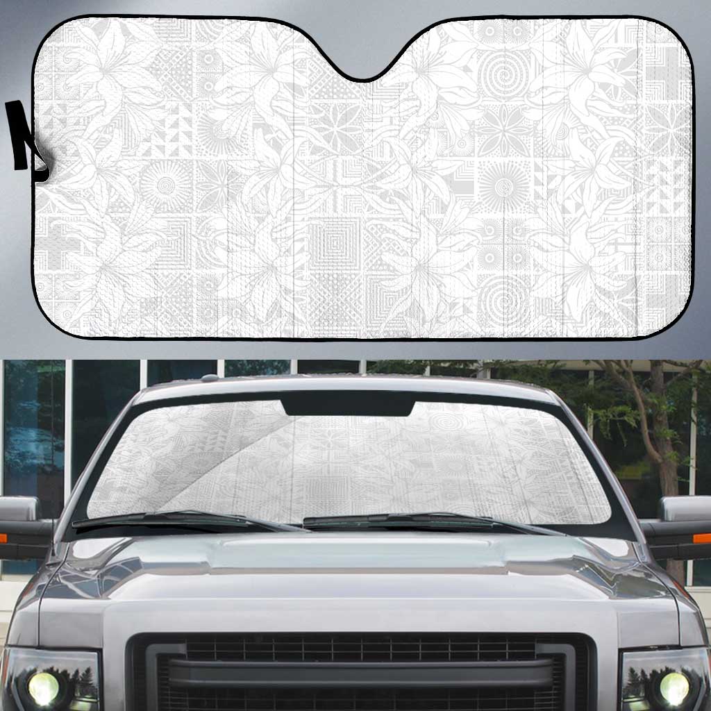 Nigeria Osun-Osogbo Festival Auto Sun Shade White Lily Lei With Yoruba Pattern - Wonder Print Shop