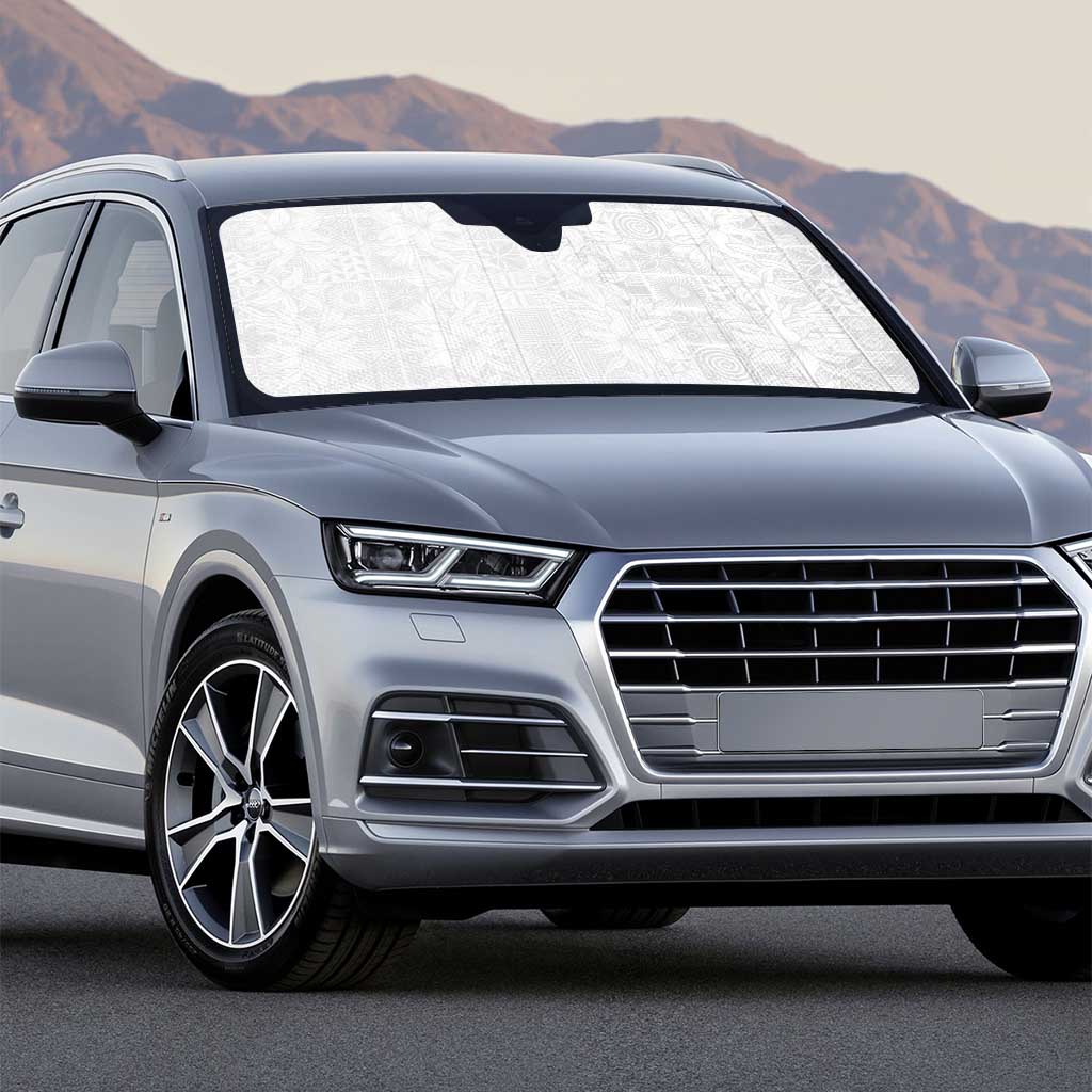 Nigeria Osun-Osogbo Festival Auto Sun Shade White Lily Lei With Yoruba Pattern - Wonder Print Shop