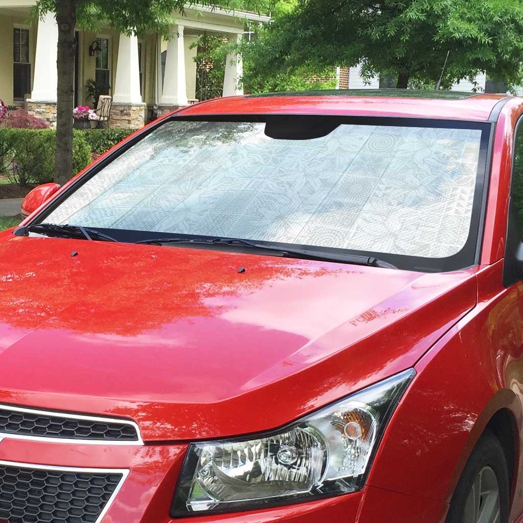 Nigeria Osun-Osogbo Festival Auto Sun Shade White Lily Lei With Yoruba Pattern - Wonder Print Shop