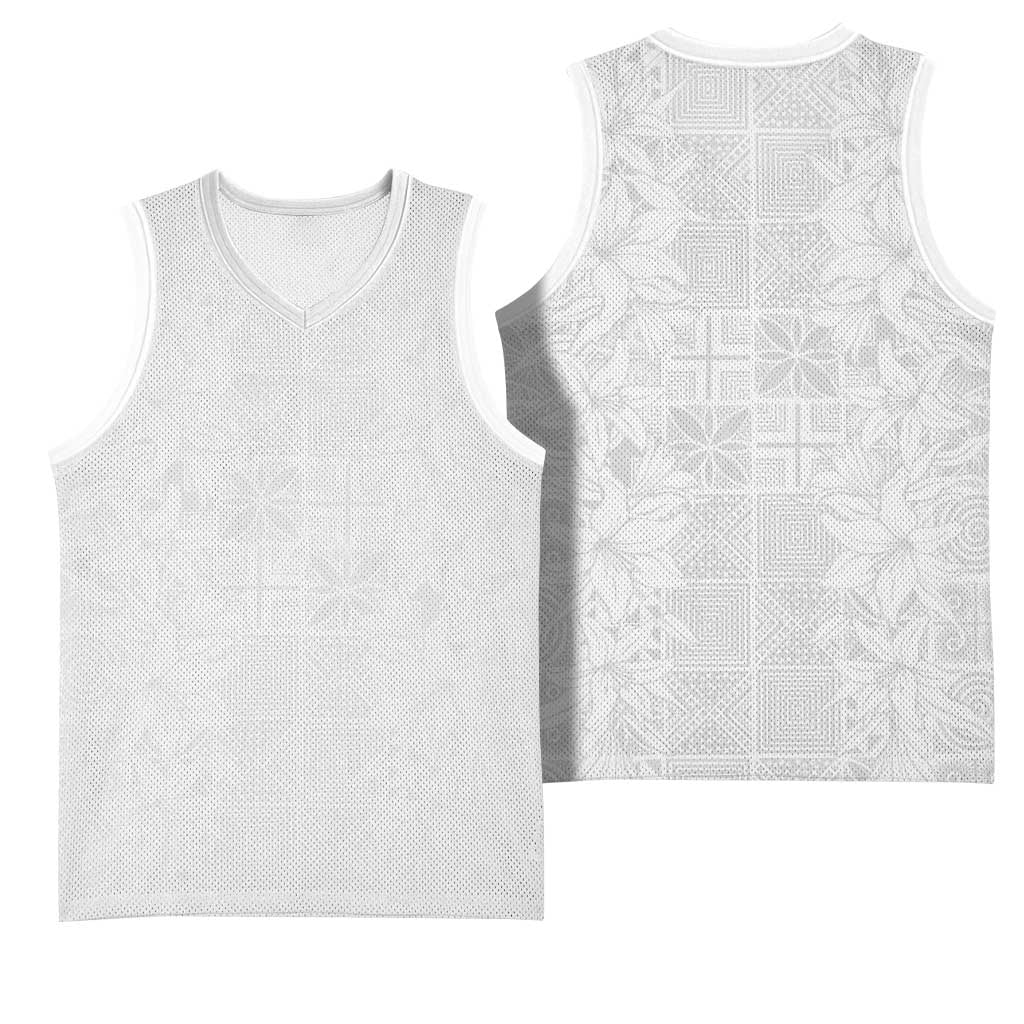 Nigeria Osun-Osogbo Festival Basketball Jersey White Lily Lei With Yoruba Pattern - Wonder Print Shop