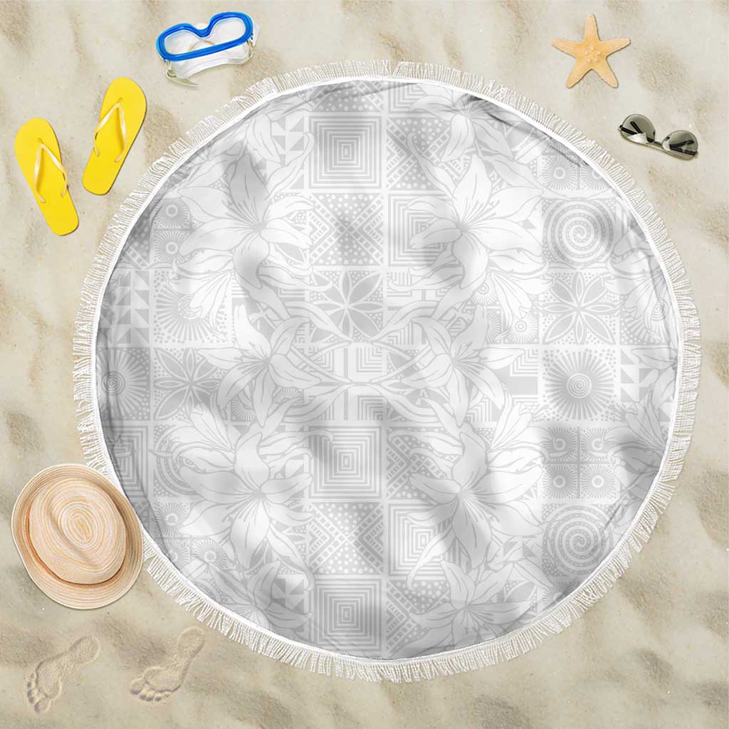 Nigeria Osun-Osogbo Festival Beach Blanket White Lily Lei With Yoruba Pattern - Wonder Print Shop