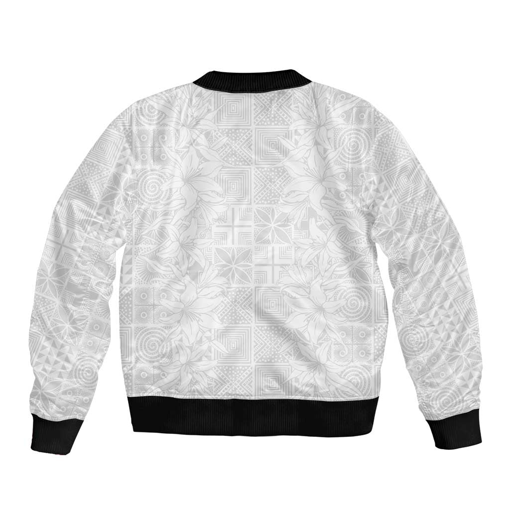 Nigeria Osun-Osogbo Festival Bomber Jacket White Lily Lei With Yoruba Pattern - Wonder Print Shop