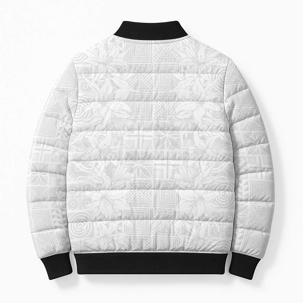 Nigeria Osun-Osogbo Festival Bomber Puffer Jacket White Lily Lei With Yoruba Pattern - Wonder Print Shop