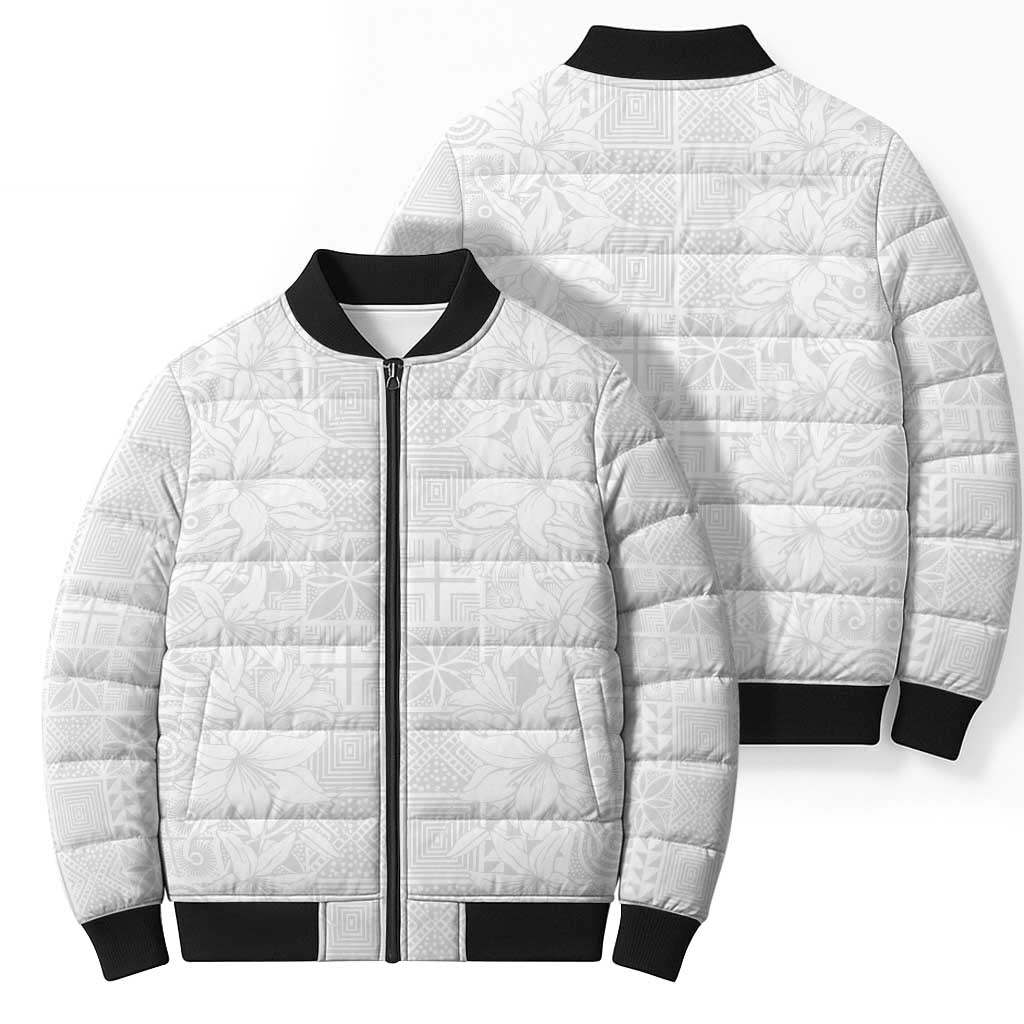 Nigeria Osun-Osogbo Festival Bomber Puffer Jacket White Lily Lei With Yoruba Pattern - Wonder Print Shop