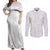 Nigeria Osun-Osogbo Festival Couples Matching Off Shoulder Maxi Dress and Long Sleeve Button Shirt White Lily Lei With Yoruba Pattern - Wonder Print Shop