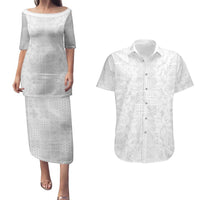 Nigeria Osun-Osogbo Festival Couples Matching Puletasi and Hawaiian Shirt White Lily Lei With Yoruba Pattern - Wonder Print Shop