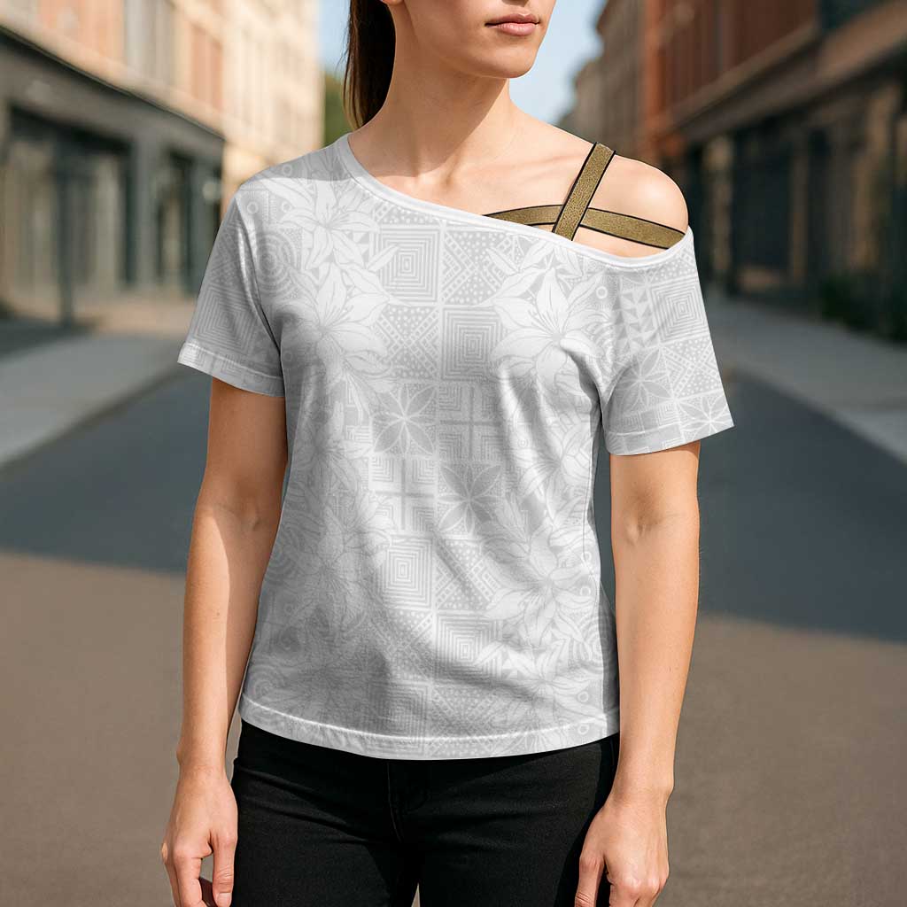 Nigeria Osun-Osogbo Festival Cross Shoulder Shirt White Lily Lei With Yoruba Pattern - Wonder Print Shop