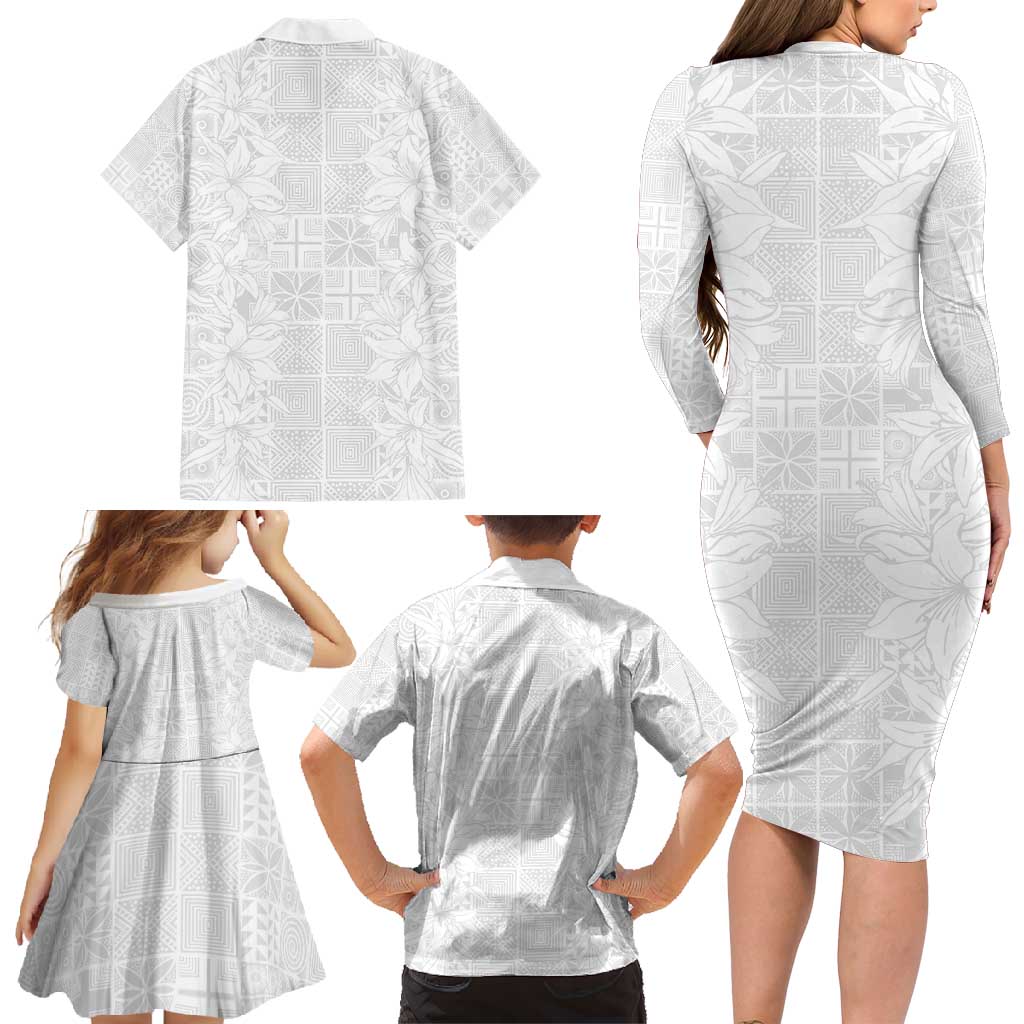 Nigeria Osun-Osogbo Festival Family Matching Long Sleeve Bodycon Dress and Hawaiian Shirt White Lily Lei With Yoruba Pattern - Wonder Print Shop