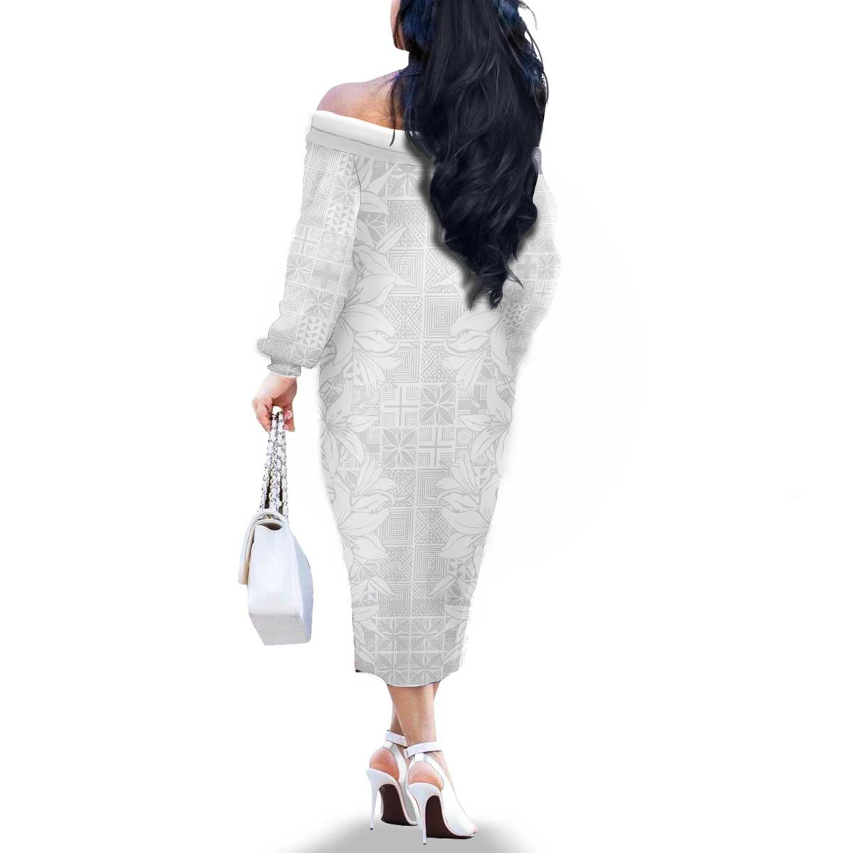 Nigeria Osun-Osogbo Festival Family Matching Off The Shoulder Long Sleeve Dress and Hawaiian Shirt White Lily Lei With Yoruba Pattern - Wonder Print Shop