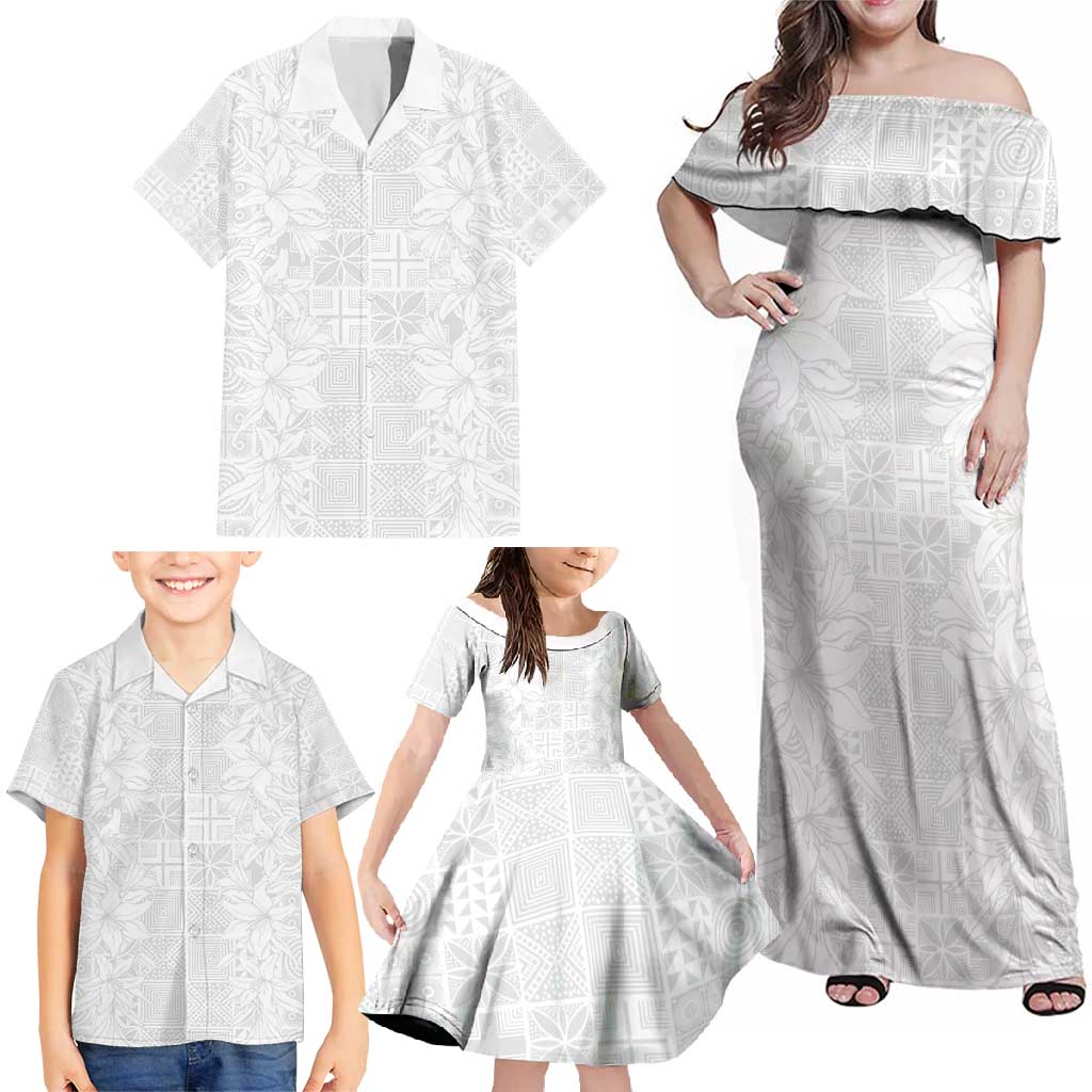 Nigeria Osun-Osogbo Festival Family Matching Off Shoulder Maxi Dress and Hawaiian Shirt White Lily Lei With Yoruba Pattern - Wonder Print Shop