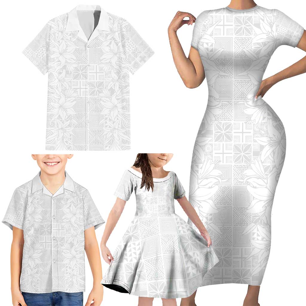 Nigeria Osun-Osogbo Festival Family Matching Short Sleeve Bodycon Dress and Hawaiian Shirt White Lily Lei With Yoruba Pattern - Wonder Print Shop