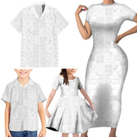 Nigeria Osun-Osogbo Festival Family Matching Short Sleeve Bodycon Dress and Hawaiian Shirt White Lily Lei With Yoruba Pattern - Wonder Print Shop