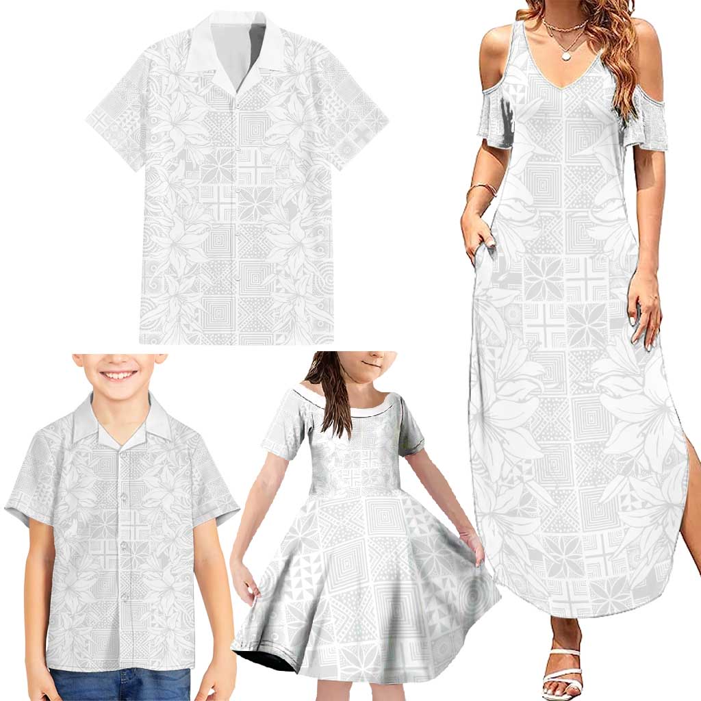 Nigeria Osun-Osogbo Festival Family Matching Summer Maxi Dress and Hawaiian Shirt White Lily Lei With Yoruba Pattern - Wonder Print Shop