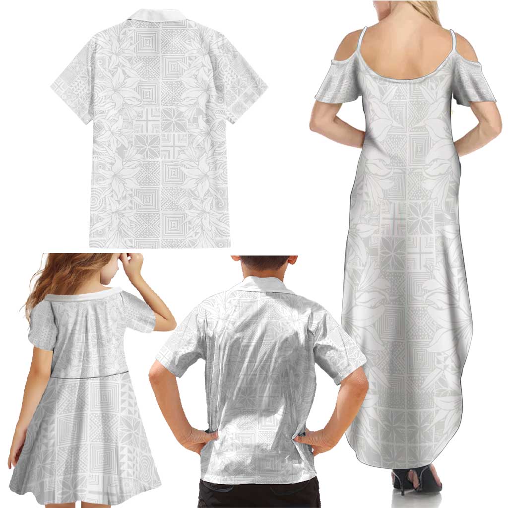 Nigeria Osun-Osogbo Festival Family Matching Summer Maxi Dress and Hawaiian Shirt White Lily Lei With Yoruba Pattern - Wonder Print Shop