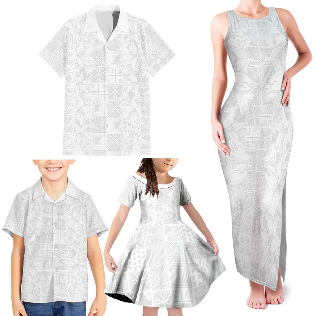 Nigeria Osun-Osogbo Festival Family Matching Tank Maxi Dress and Hawaiian Shirt White Lily Lei With Yoruba Pattern - Wonder Print Shop