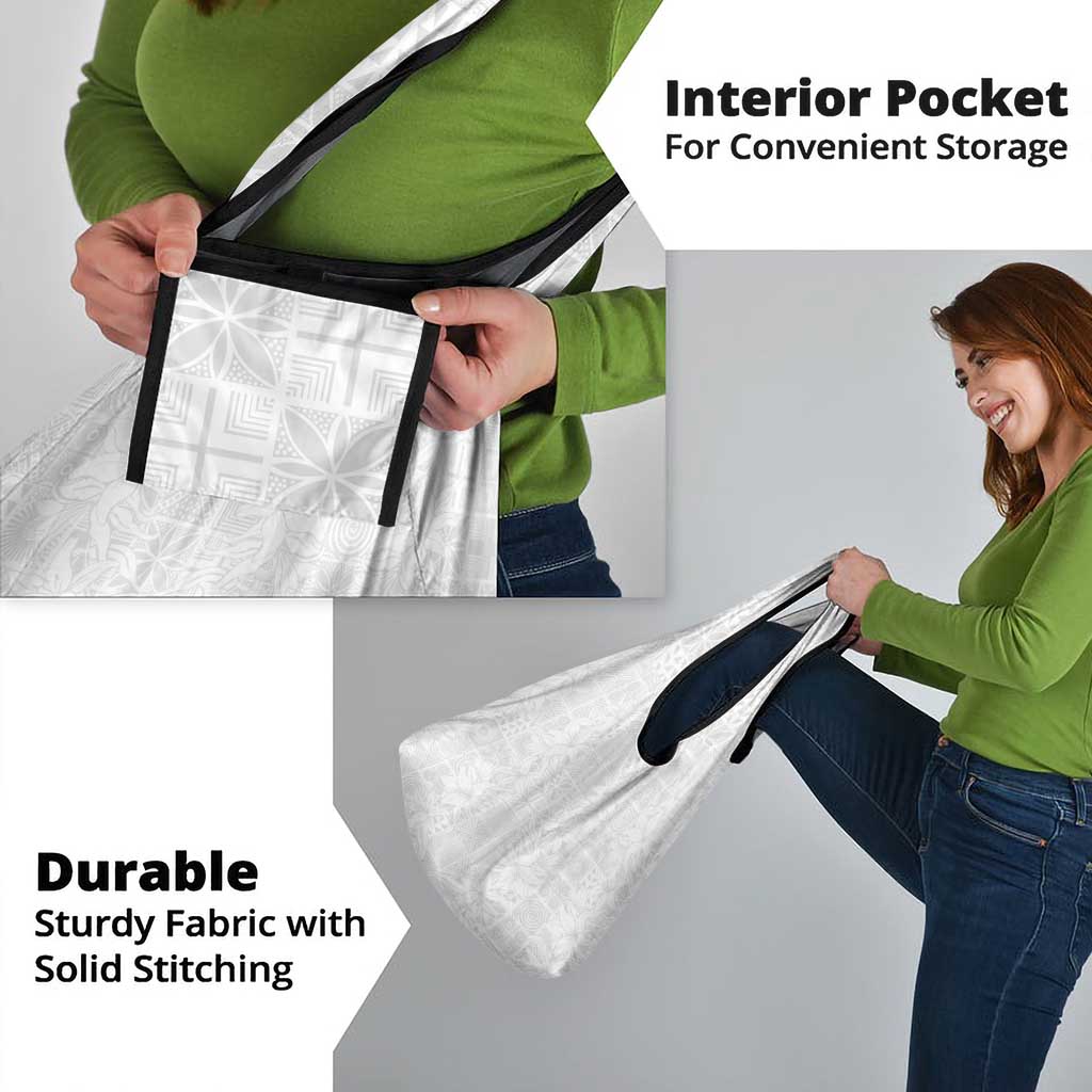 Nigeria Osun-Osogbo Festival Grocery Bag White Lily Lei With Yoruba Pattern - Wonder Print Shop