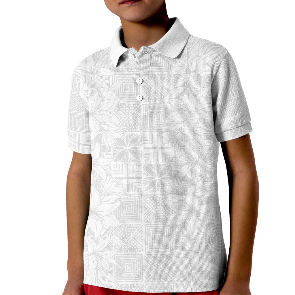 Nigeria Osun-Osogbo Festival Kid Polo Shirt White Lily Lei With Yoruba Pattern - Wonder Print Shop