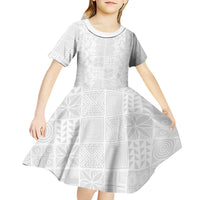 Nigeria Osun-Osogbo Festival Kid Short Sleeve Dress White Lily Lei With Yoruba Pattern - Wonder Print Shop