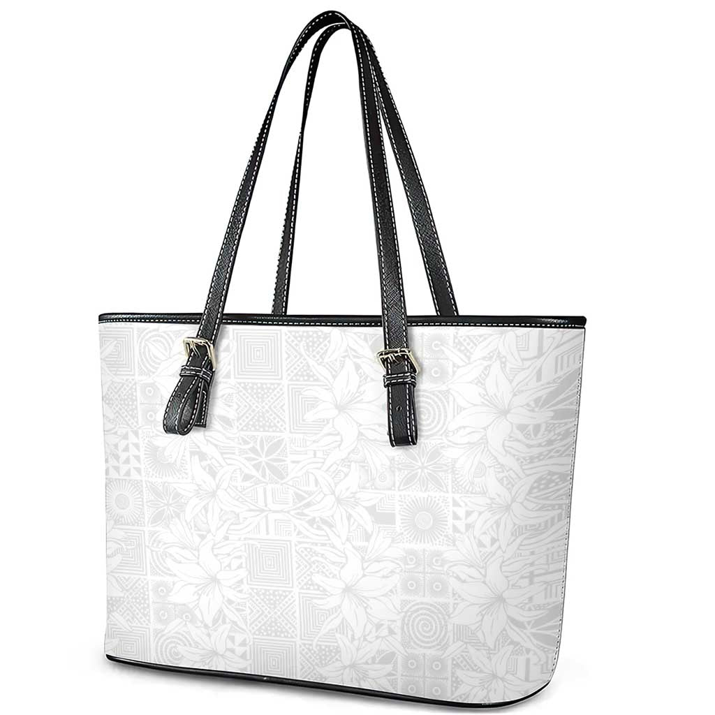 Nigeria Osun-Osogbo Festival Leather Tote Bag White Lily Lei With Yoruba Pattern - Wonder Print Shop
