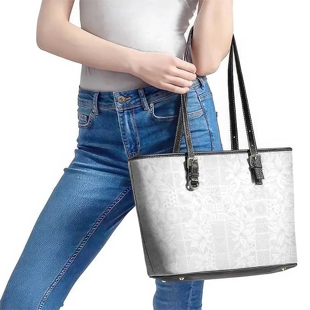 Nigeria Osun-Osogbo Festival Leather Tote Bag White Lily Lei With Yoruba Pattern - Wonder Print Shop