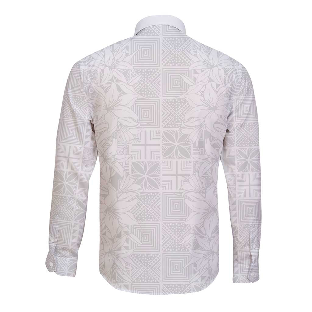 Nigeria Osun-Osogbo Festival Long Sleeve Button Shirt White Lily Lei With Yoruba Pattern - Wonder Print Shop