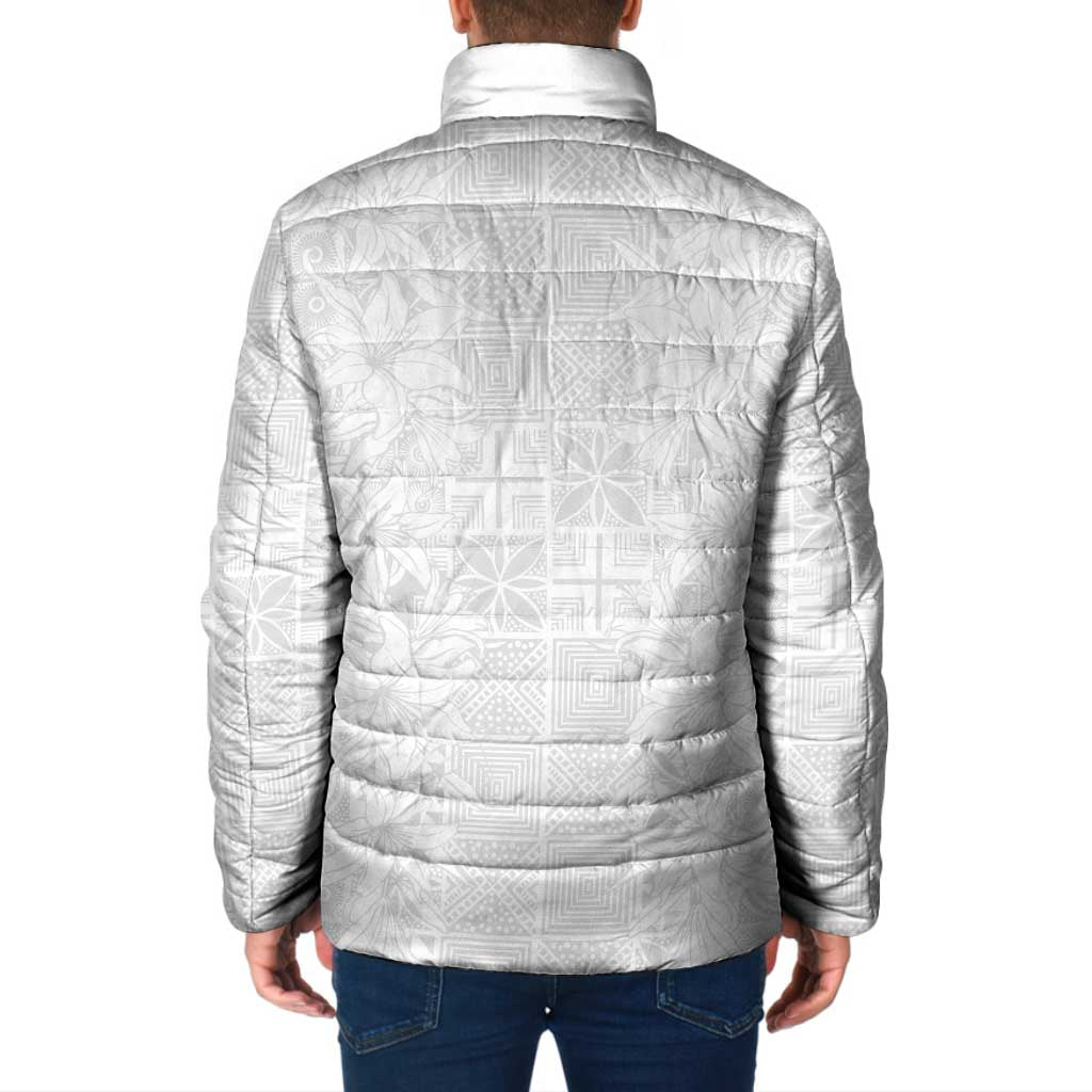 Nigeria Osun-Osogbo Festival Padded Jacket White Lily Lei With Yoruba Pattern - Wonder Print Shop