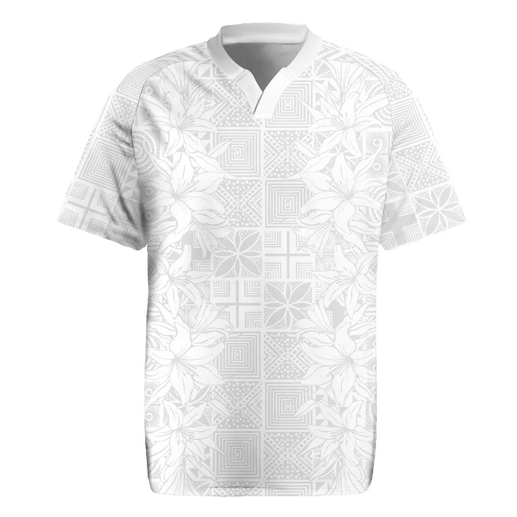 Nigeria Osun-Osogbo Festival Rugby Jersey White Lily Lei With Yoruba Pattern - Wonder Print Shop