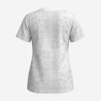 Nigeria Osun-Osogbo Festival Scrub Top White Lily Lei With Yoruba Pattern - Wonder Print Shop