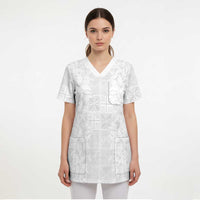Nigeria Osun-Osogbo Festival Scrub Top White Lily Lei With Yoruba Pattern - Wonder Print Shop