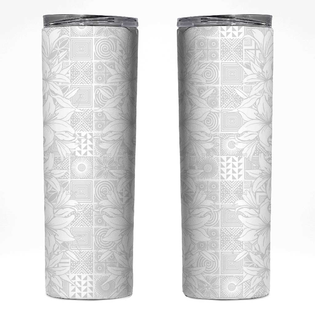 Nigeria Osun-Osogbo Festival Skinny Tumbler White Lily Lei With Yoruba Pattern - Wonder Print Shop