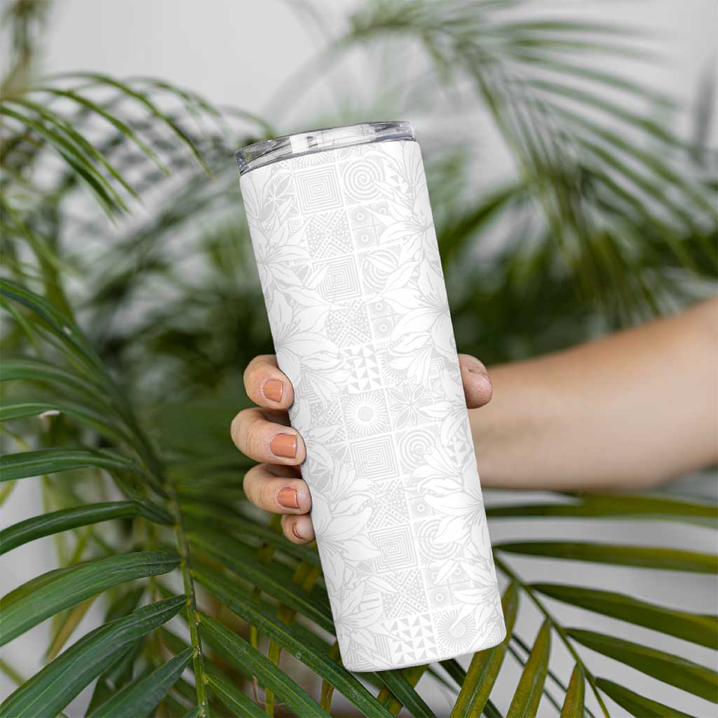 Nigeria Osun-Osogbo Festival Skinny Tumbler White Lily Lei With Yoruba Pattern - Wonder Print Shop
