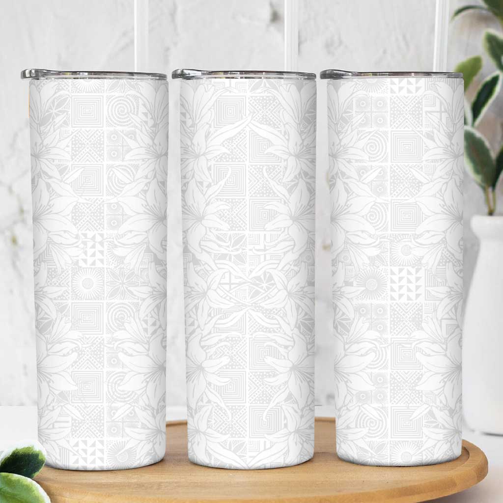 Nigeria Osun-Osogbo Festival Skinny Tumbler White Lily Lei With Yoruba Pattern - Wonder Print Shop