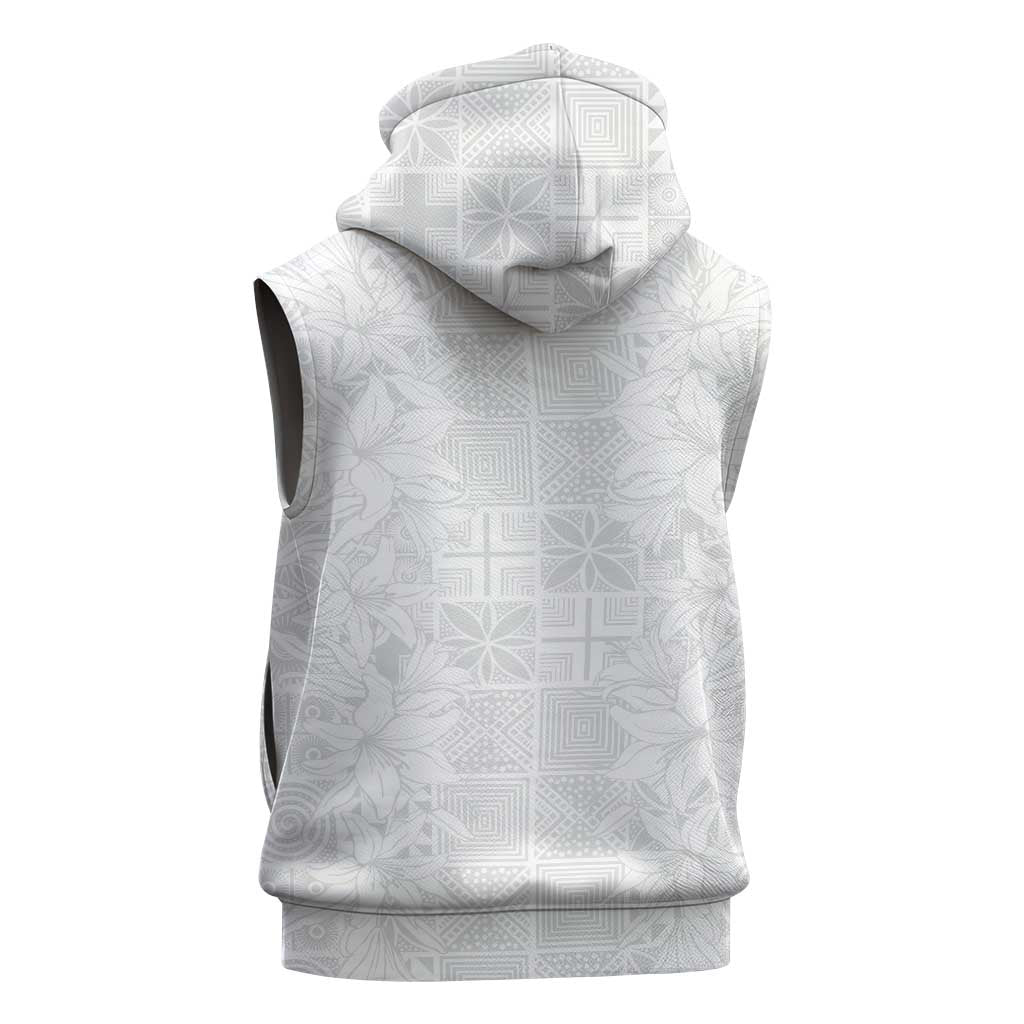 Nigeria Osun-Osogbo Festival Sleeveless Hoodie White Lily Lei With Yoruba Pattern - Wonder Print Shop
