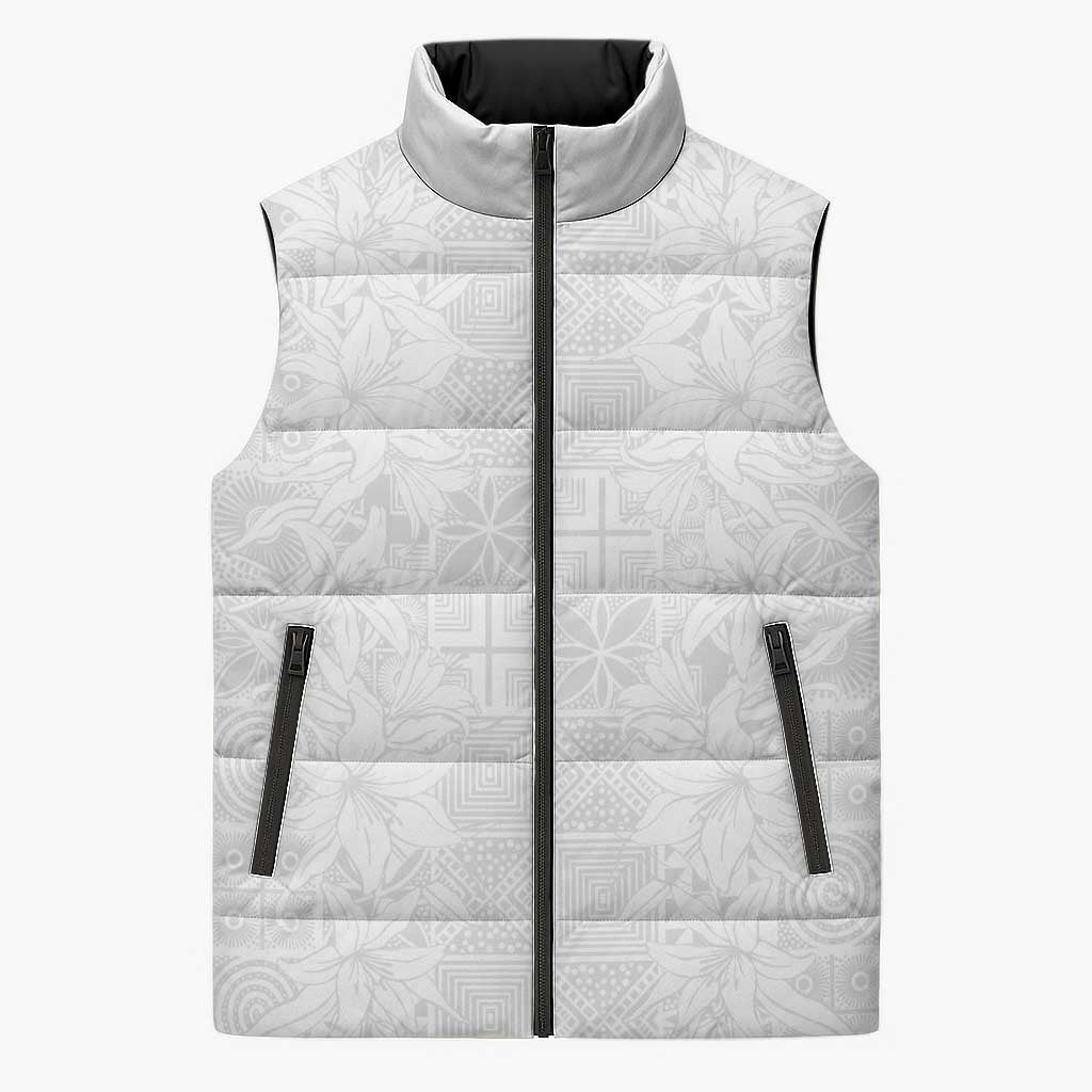 Nigeria Osun-Osogbo Festival Sleeveless Puffer Jacket White Lily Lei With Yoruba Pattern - Wonder Print Shop