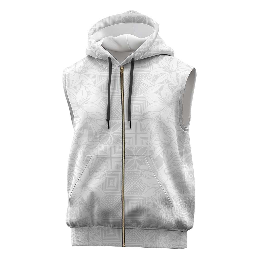 Nigeria Osun-Osogbo Festival Sleeveless Zip Hoodie White Lily Lei With Yoruba Pattern - Wonder Print Shop