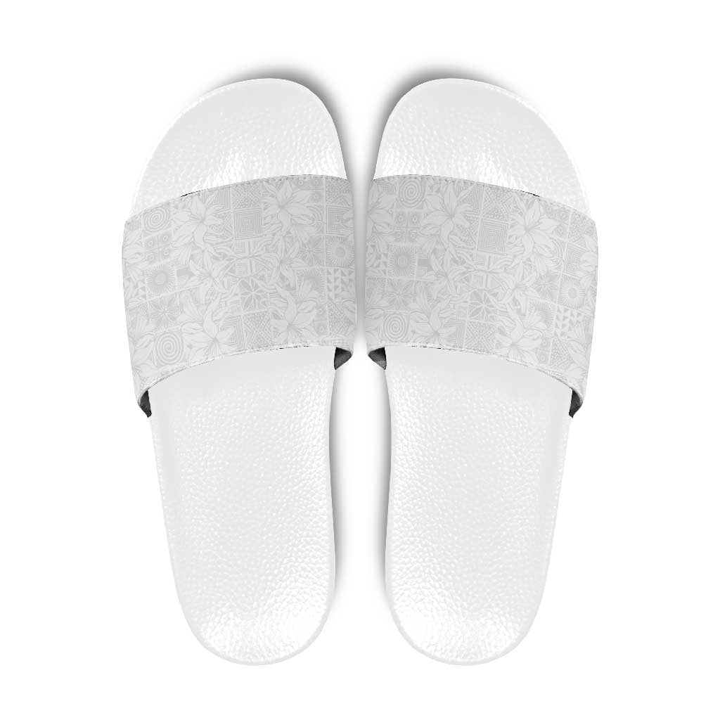 Nigeria Osun-Osogbo Festival Slide Sandals White Lily Lei With Yoruba Pattern - Wonder Print Shop