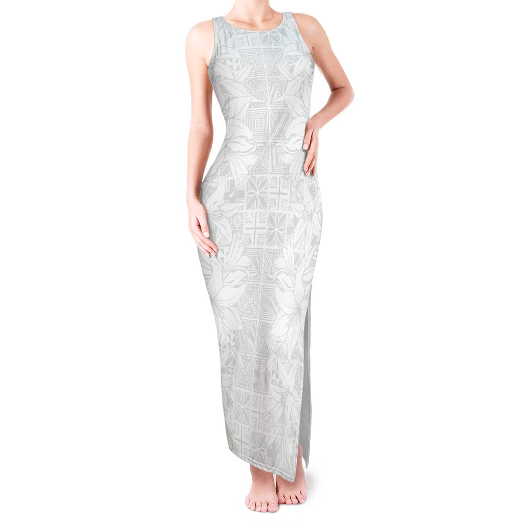Nigeria Osun-Osogbo Festival Tank Maxi Dress White Lily Lei With Yoruba Pattern - Wonder Print Shop