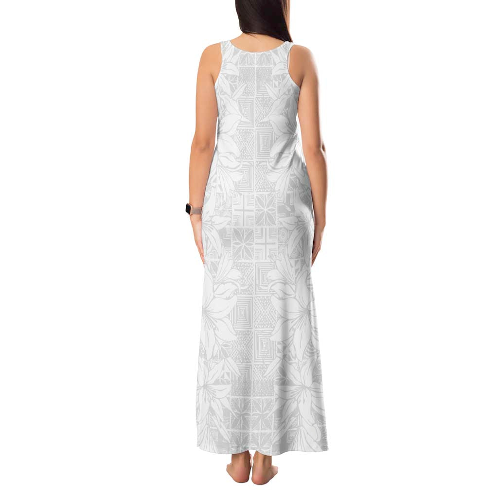 Nigeria Osun-Osogbo Festival Tank Maxi Dress White Lily Lei With Yoruba Pattern - Wonder Print Shop