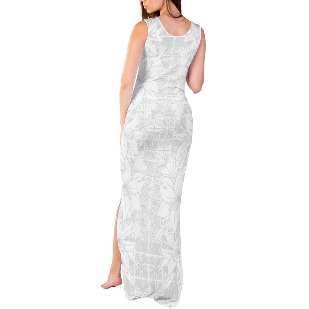 Nigeria Osun-Osogbo Festival Tank Maxi Dress White Lily Lei With Yoruba Pattern - Wonder Print Shop