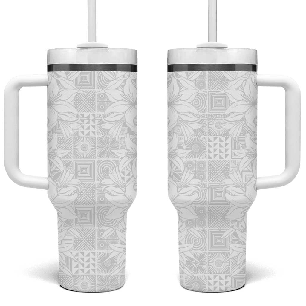 Nigeria Osun-Osogbo Festival Tumbler With Handle White Lily Lei With Yoruba Pattern - Wonder Print Shop