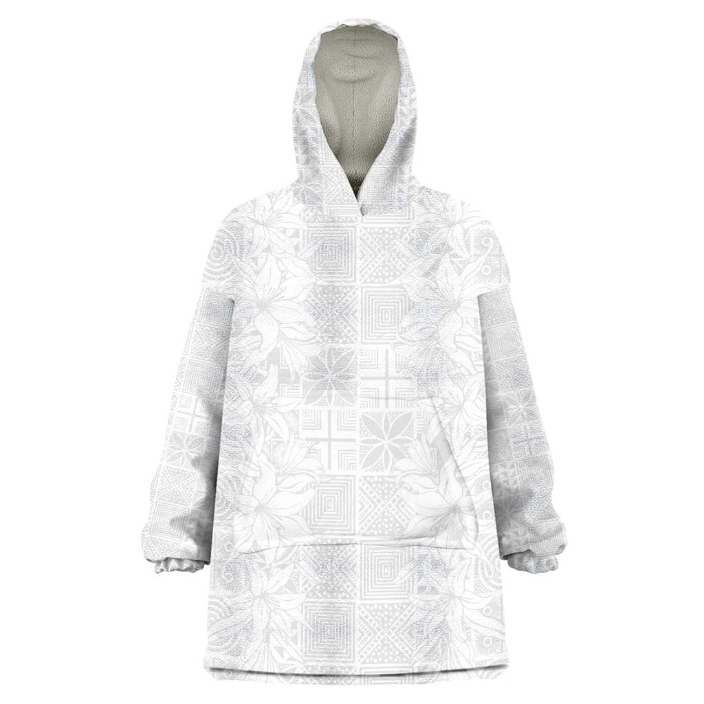 Nigeria Osun-Osogbo Festival Wearable Blanket Hoodie White Lily Lei With Yoruba Pattern - Wonder Print Shop