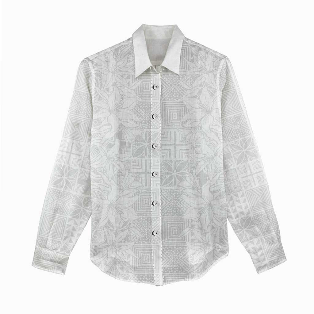 Nigeria Osun-Osogbo Festival Women Casual Shirt White Lily Lei With Yoruba Pattern - Wonder Print Shop