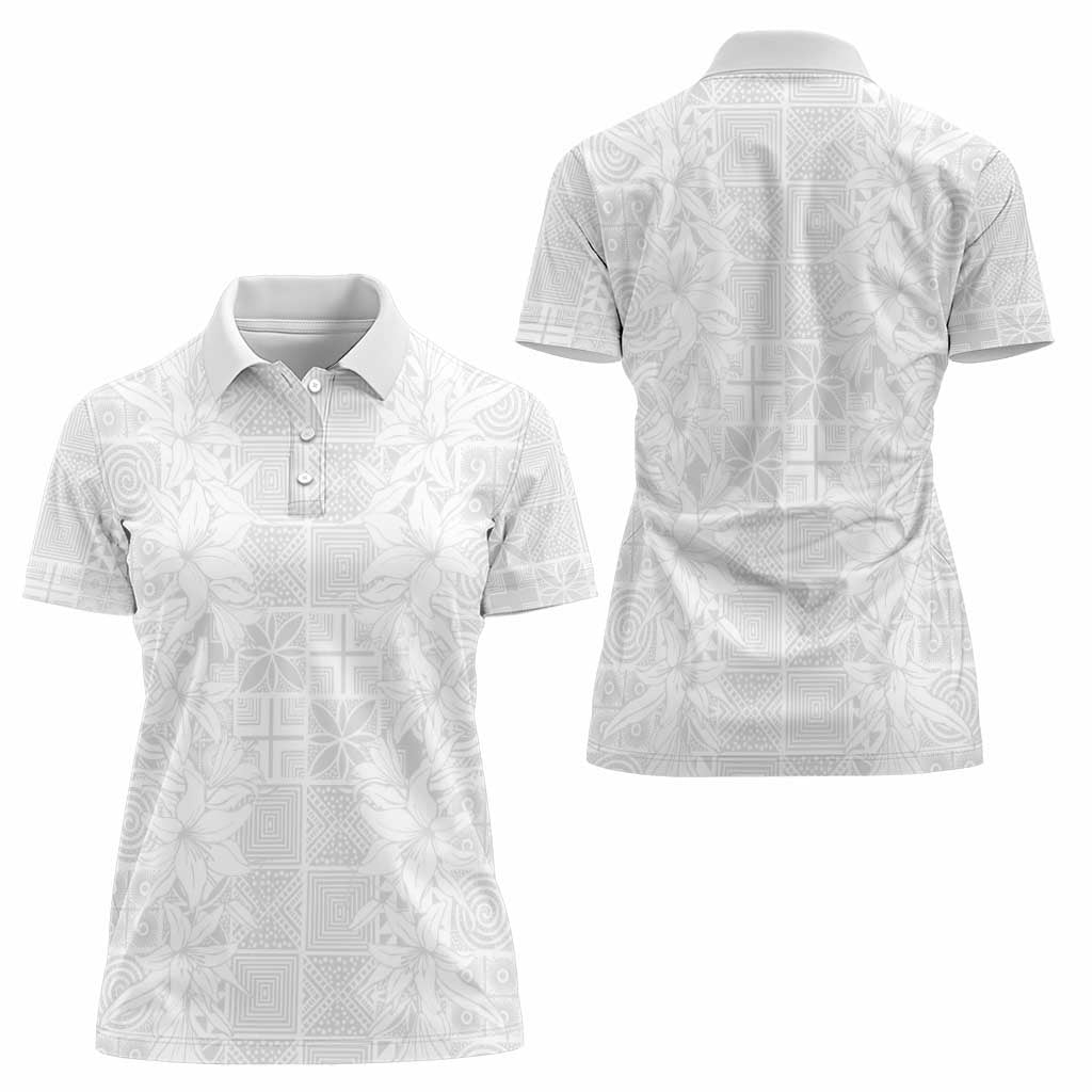Nigeria Osun-Osogbo Festival Women Polo Shirt White Lily Lei With Yoruba Pattern - Wonder Print Shop