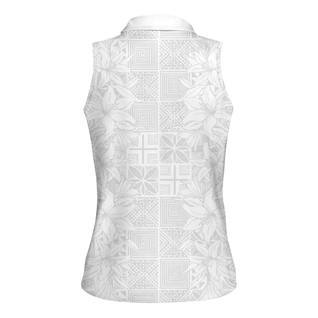 Nigeria Osun-Osogbo Festival Women Sleeveless Polo Shirt White Lily Lei With Yoruba Pattern - Wonder Print Shop